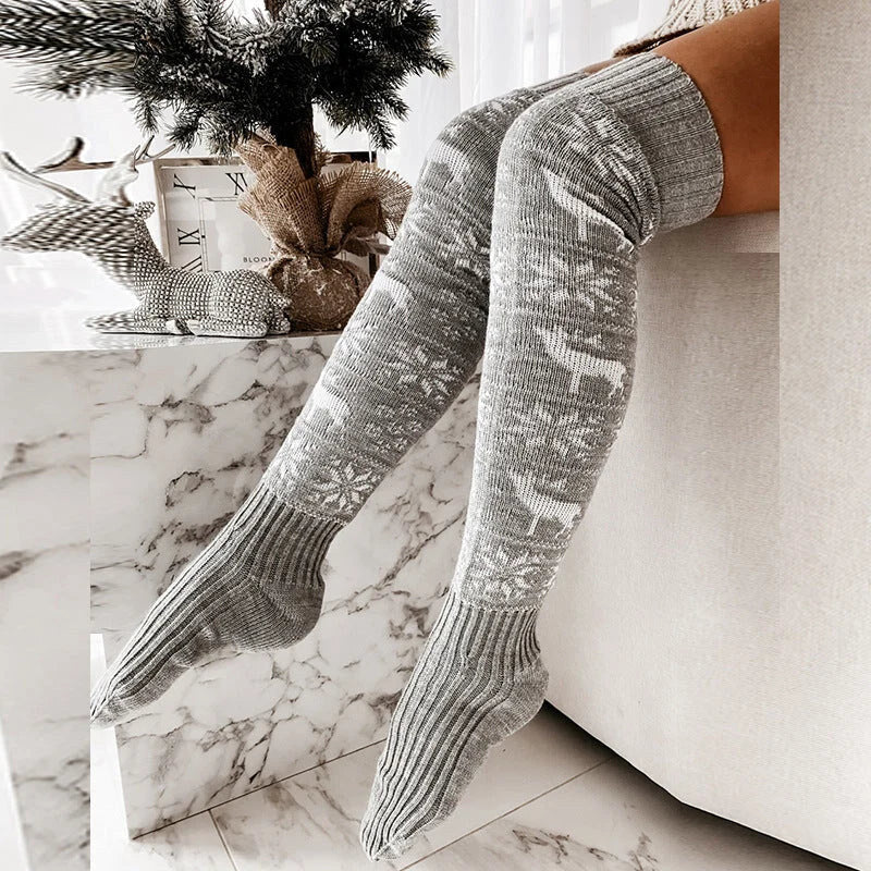 Chaussettes montantes pour femme – motif flocons de neige