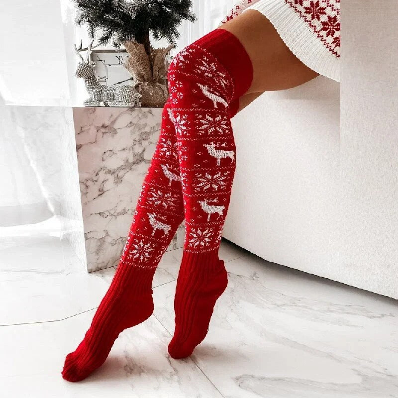 Chaussettes montantes pour femme – motif flocons de neige