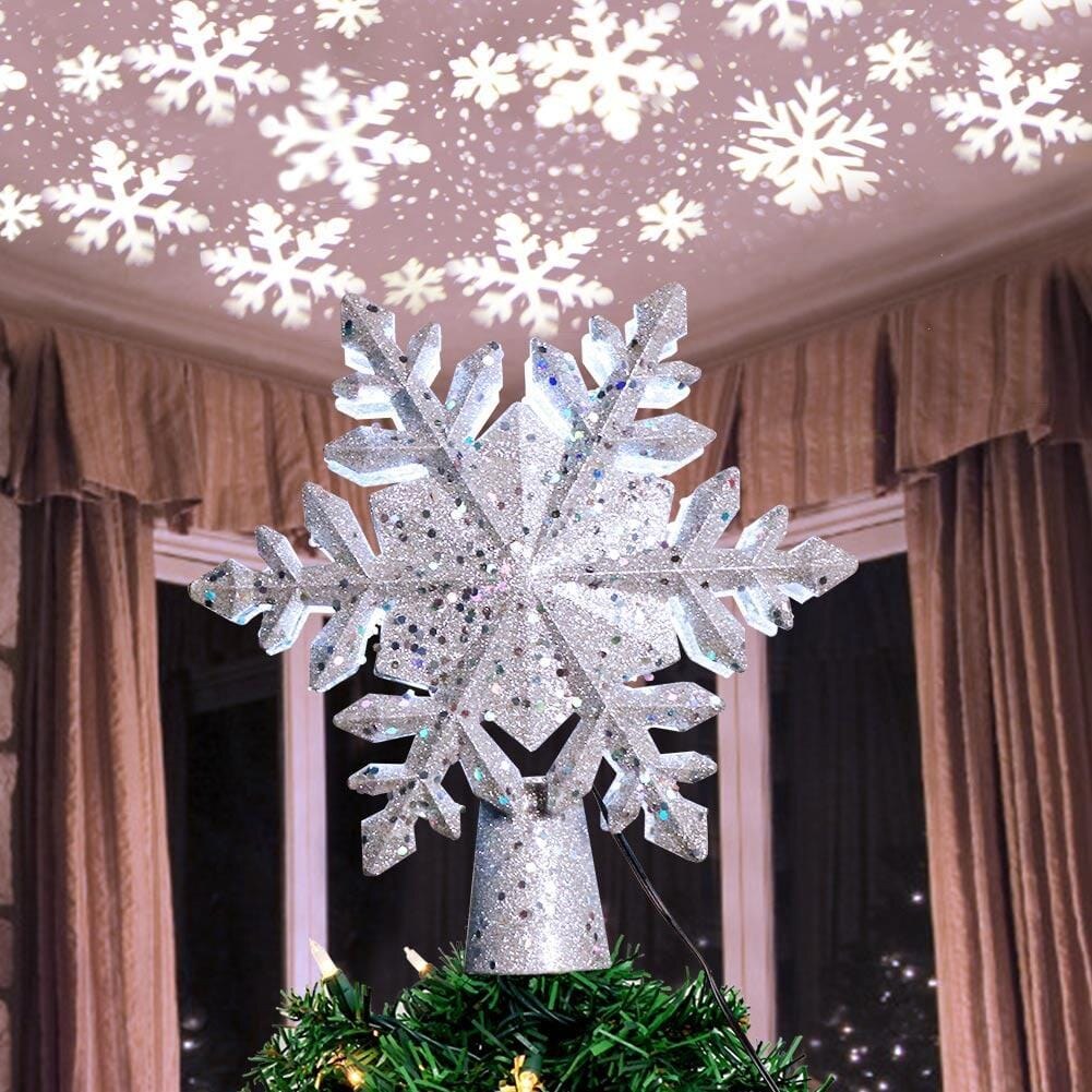 Cime de sapin lumineuse – projecteur LED flocons rotatifs