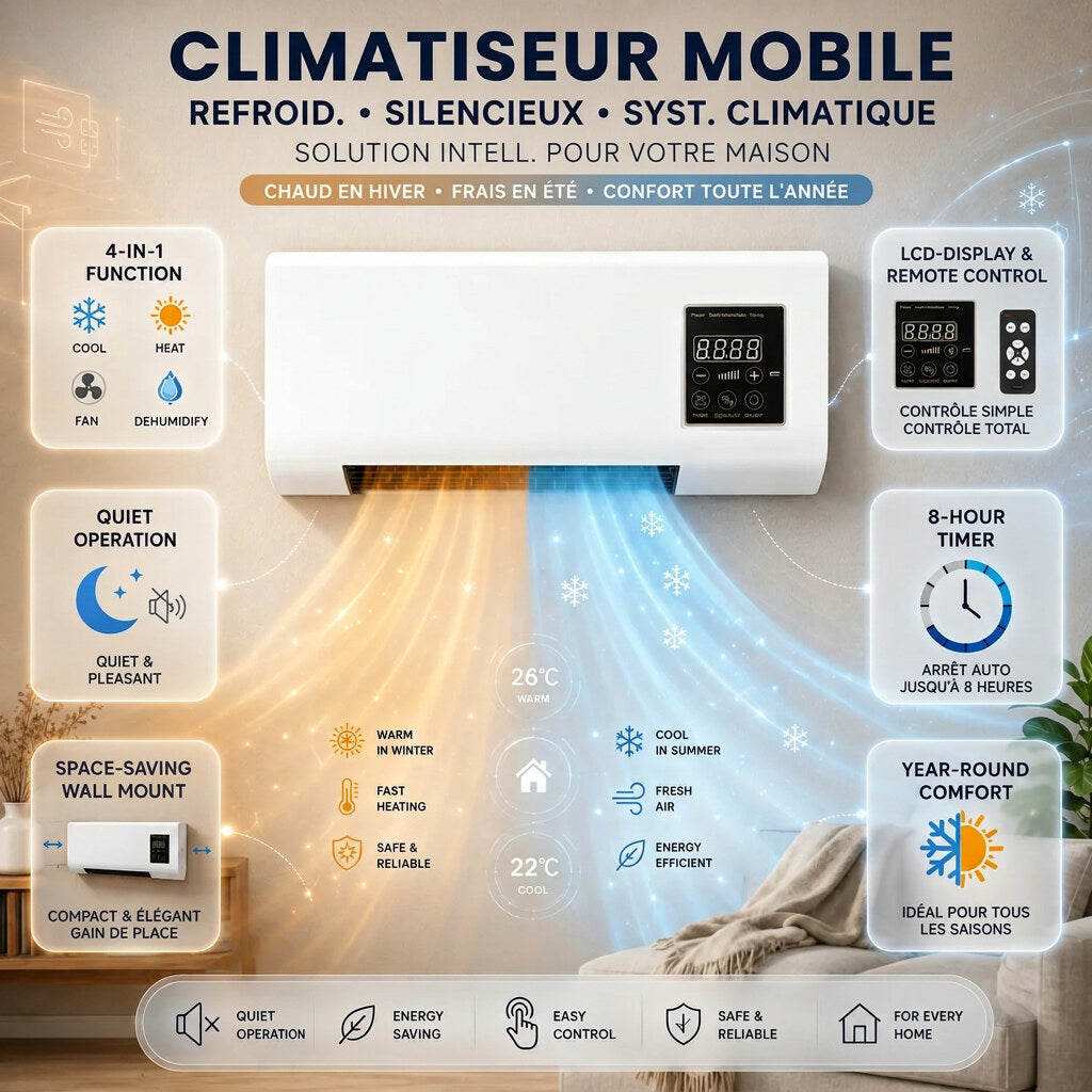 Climatiseur mural réversible – quatre fonctions, commande à distance