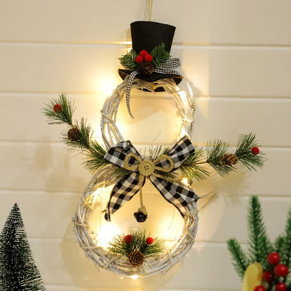 Couronne bonhomme de neige – guirlande LED suspendue