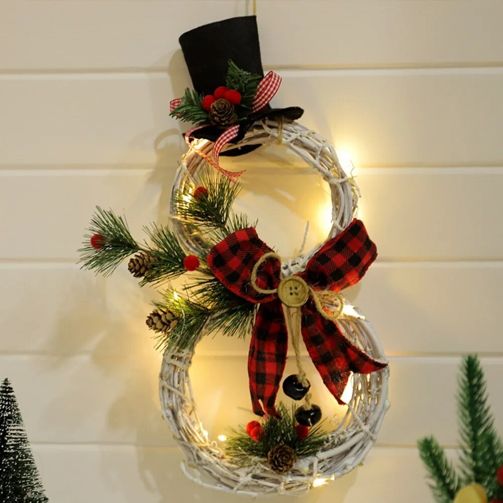 Couronne bonhomme de neige – guirlande LED suspendue
