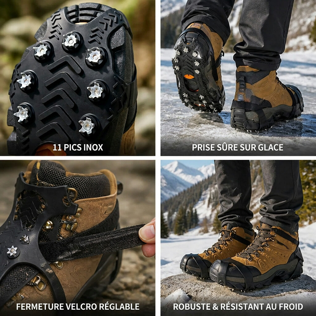 Crampons à onze onglets – Stabilité sur glace et neige
