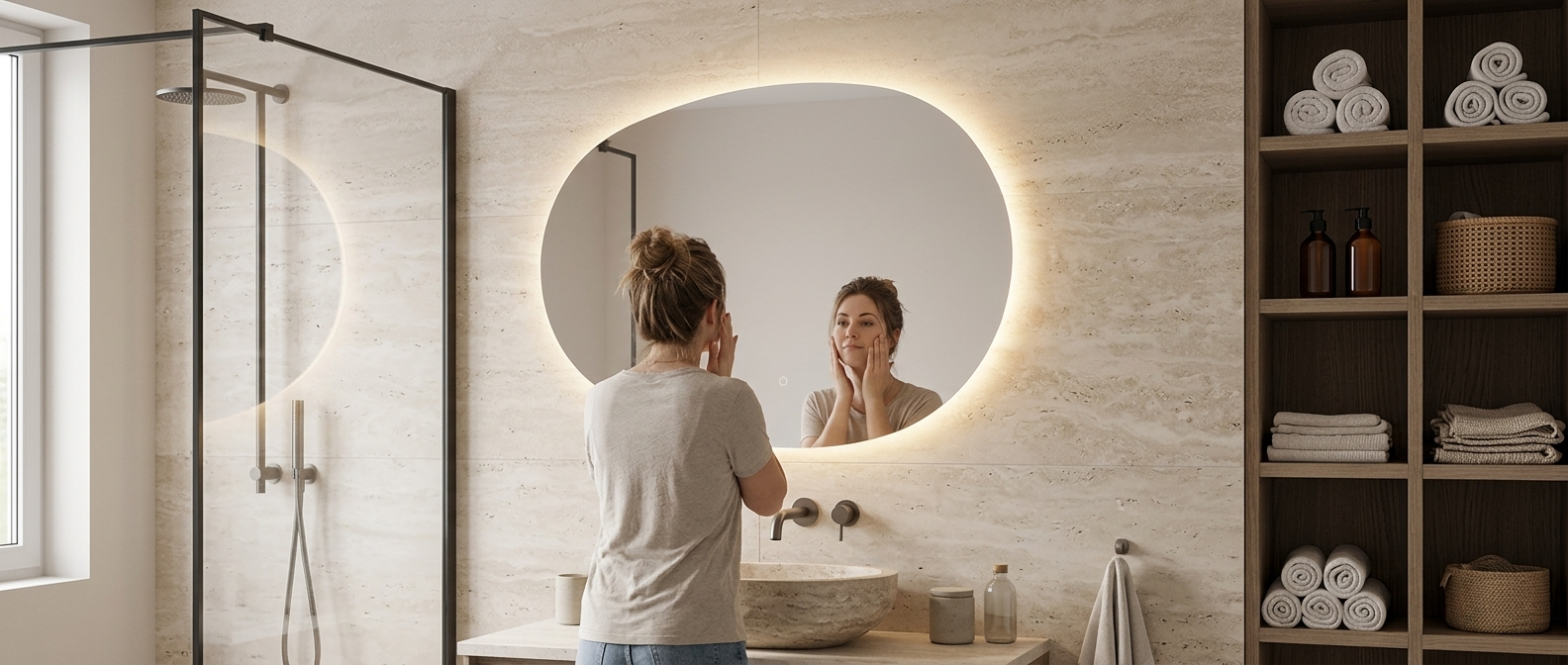 Salle de bain avec miroir rétroéclairé