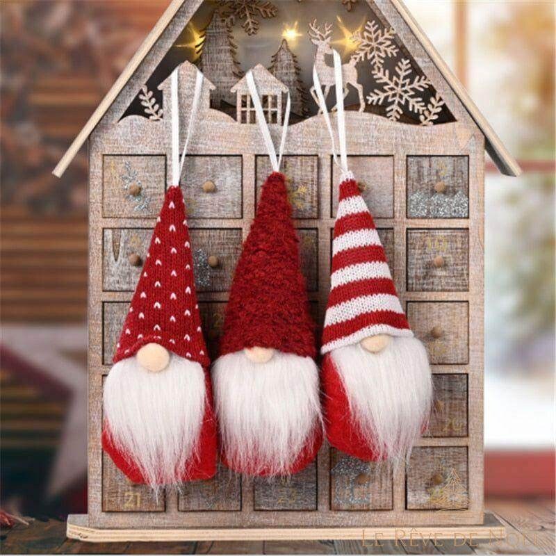 Décoration de Noël à suspendre – Lot de 3 lutins rouges