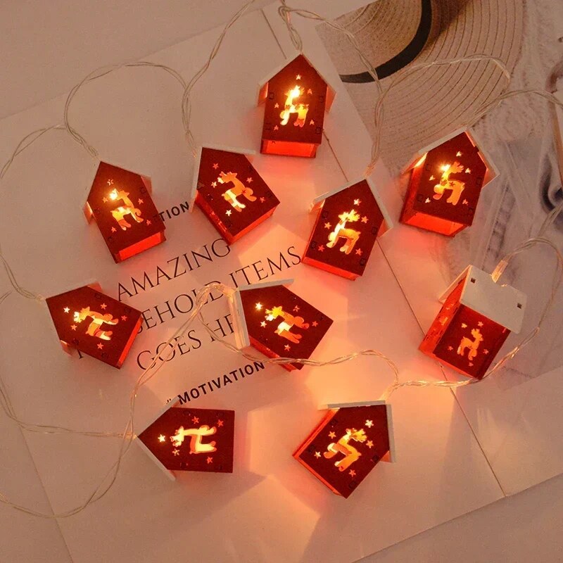 Décoration lumineuse – guirlande en bois naturel, LED blanc chaud