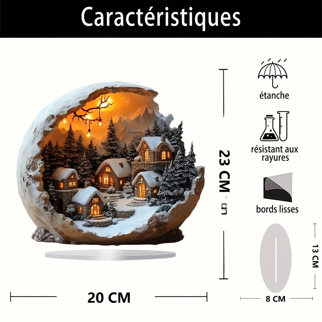 Décoration de Noël en acrylique – paysage enneigé sur socle