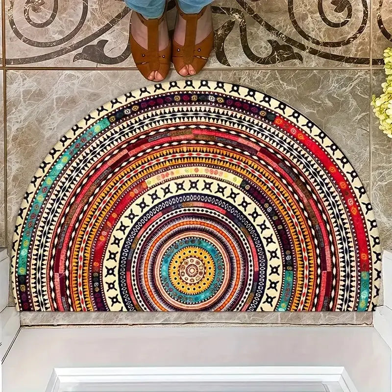 Tapis de porte demi-lune – motif bohème, dessous antidérapant