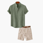 Ensemble chemise et short homme – col mao, design casual