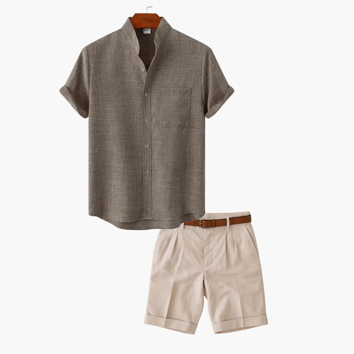 Ensemble chemise et short homme – col mao, design casual