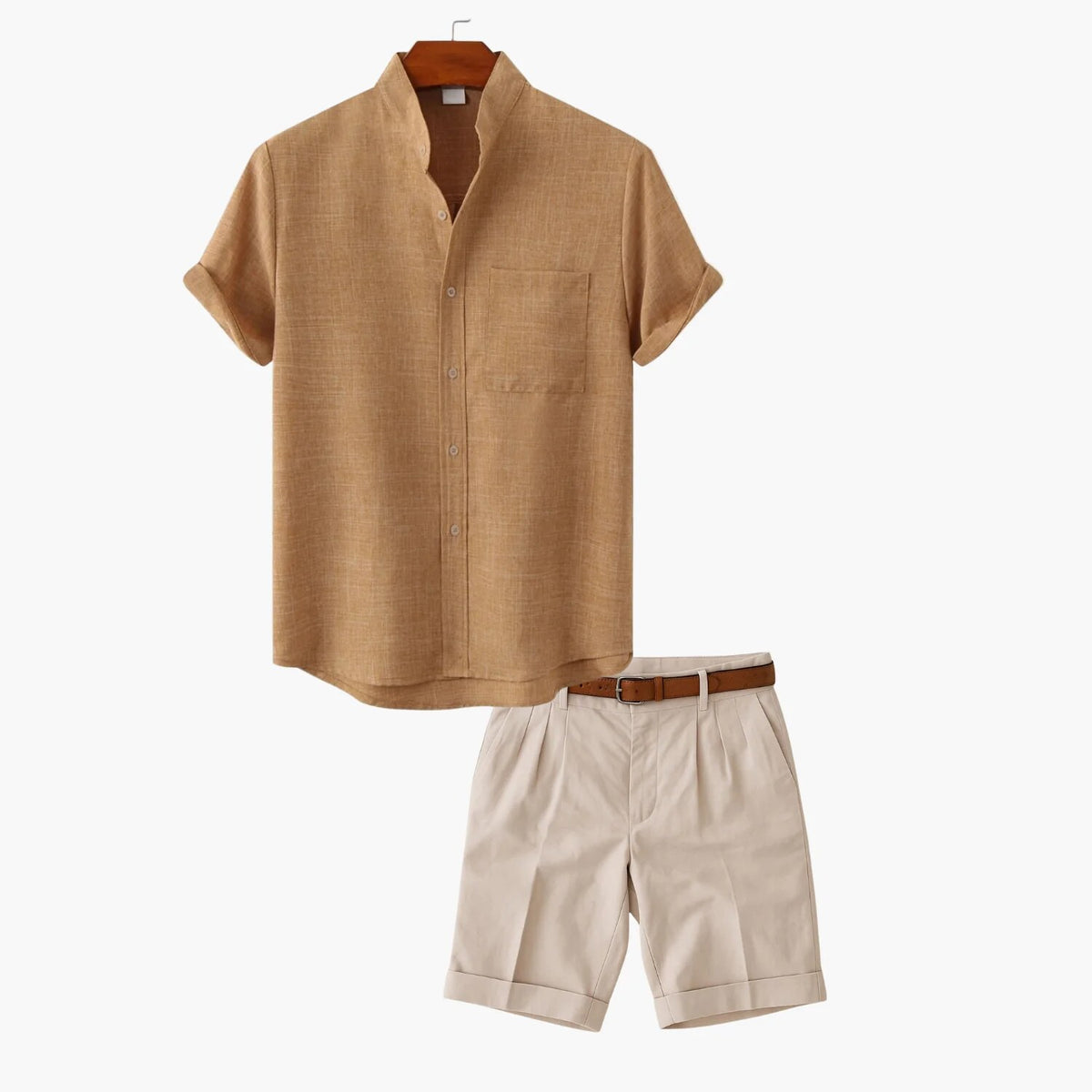 Ensemble chemise et short homme – col mao, design casual