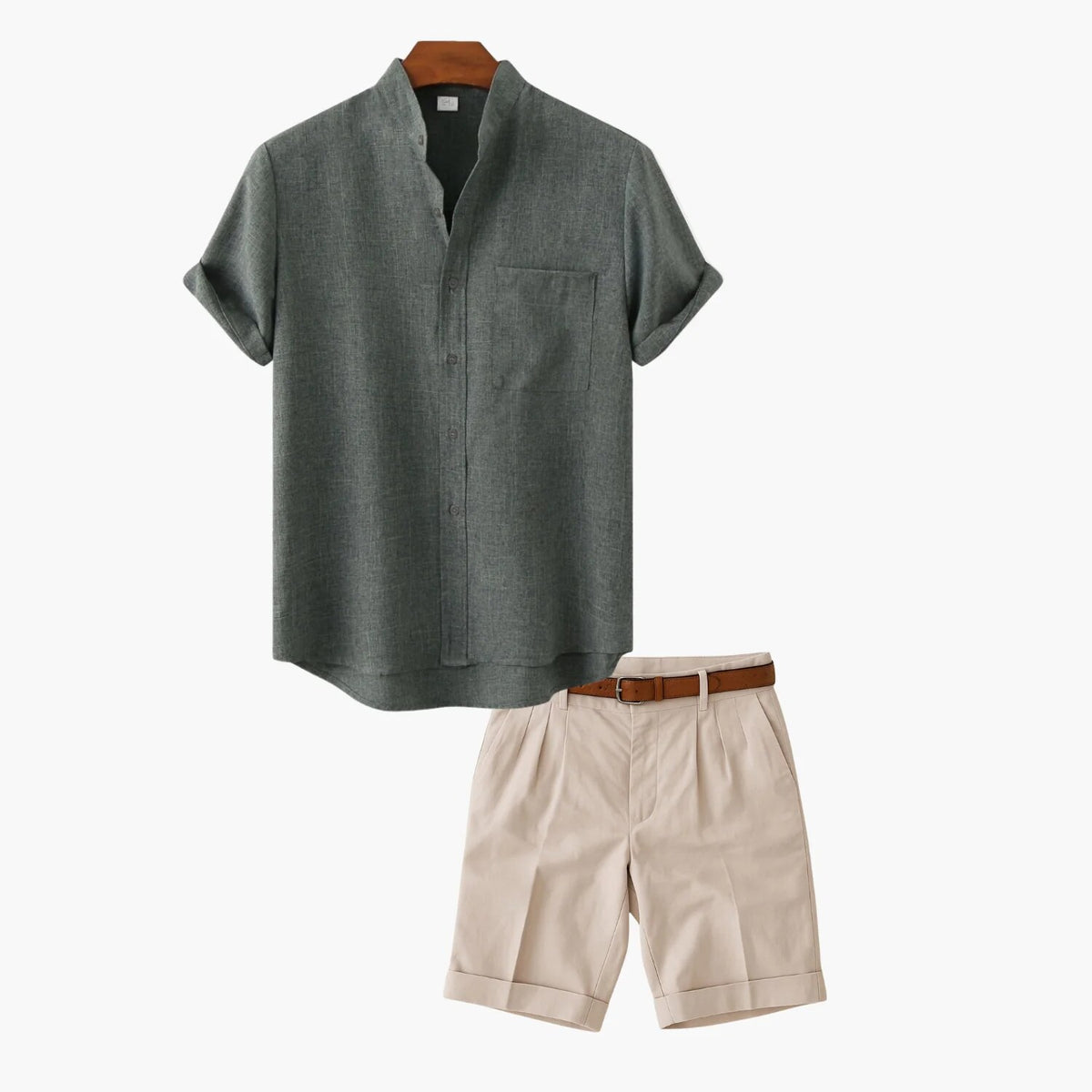 Ensemble chemise et short homme – col mao, design casual