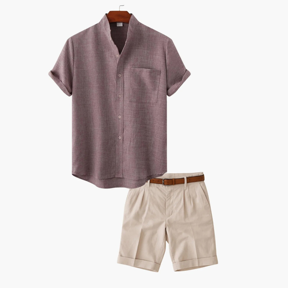 Ensemble chemise et short homme – col mao, design casual
