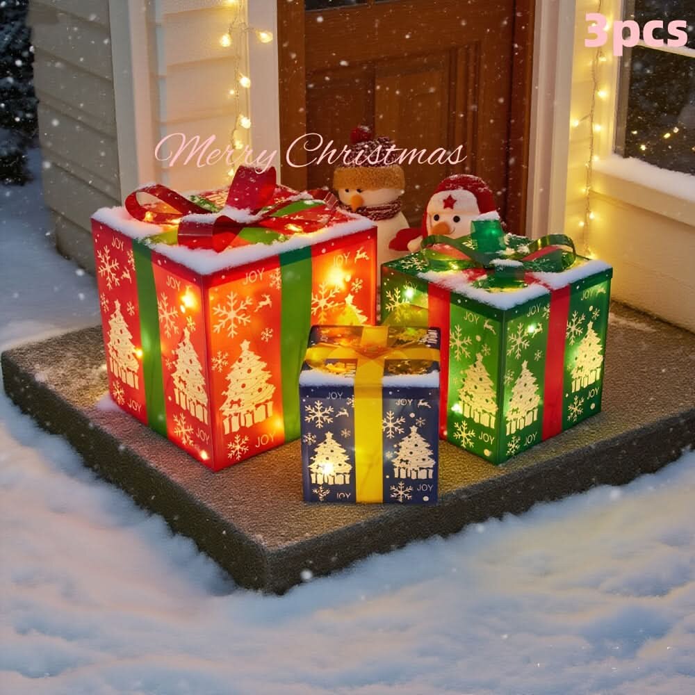 Ensemble de trois boîtes cadeaux lumineuses – Décoration de Noël