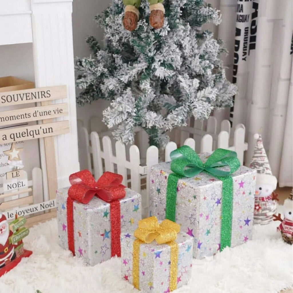 Ensemble de trois boîtes cadeaux lumineuses – Décoration de Noël
