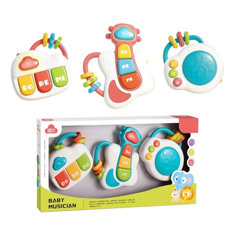 Ensemble musical pour bébé – piano, guitare, tambourin