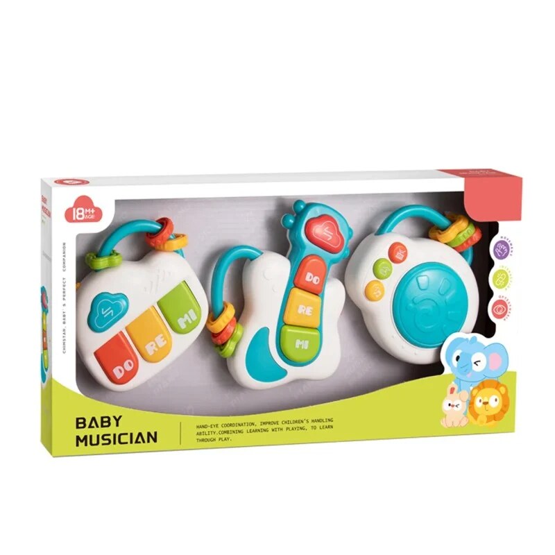 Ensemble musical pour bébé – piano, guitare, tambourin
