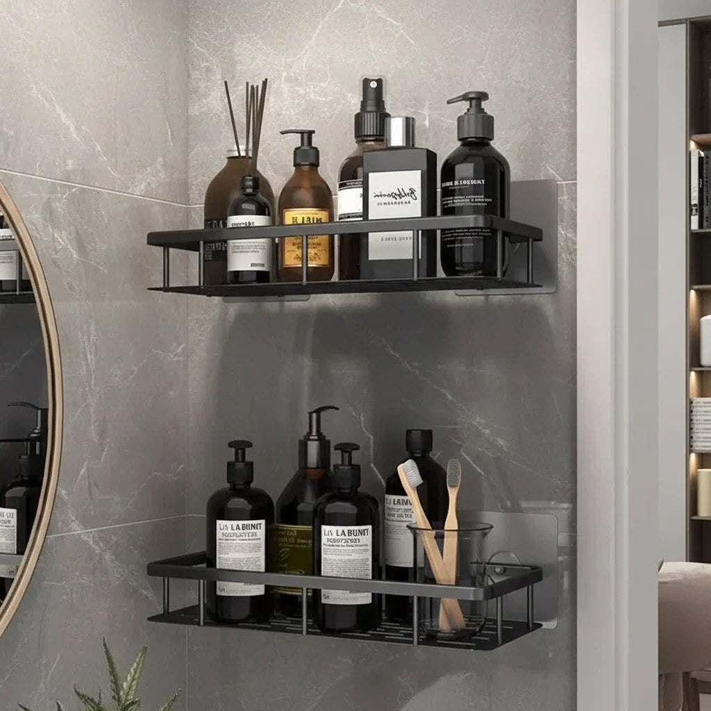 Étagère adhésive salle de bain – rangement design sans perçage