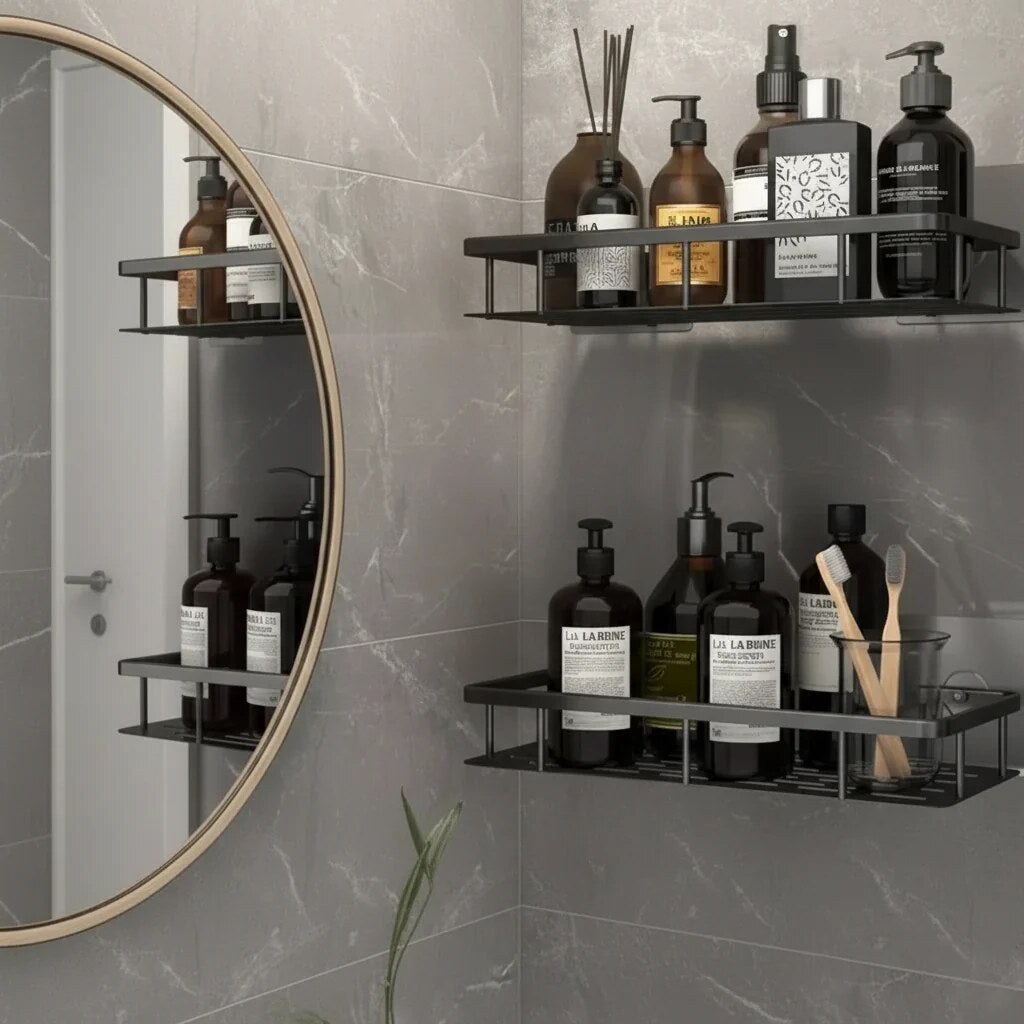 Étagère adhésive salle de bain – rangement design sans perçage