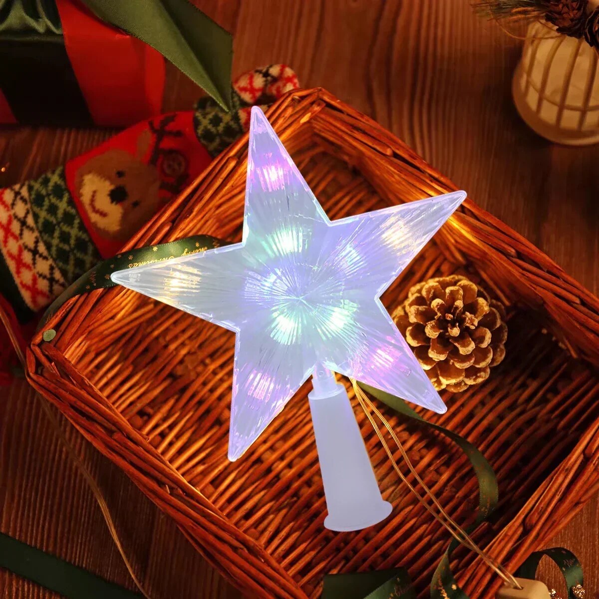 Étoile de sapin de Noël – LED blanc chaud et multicolore