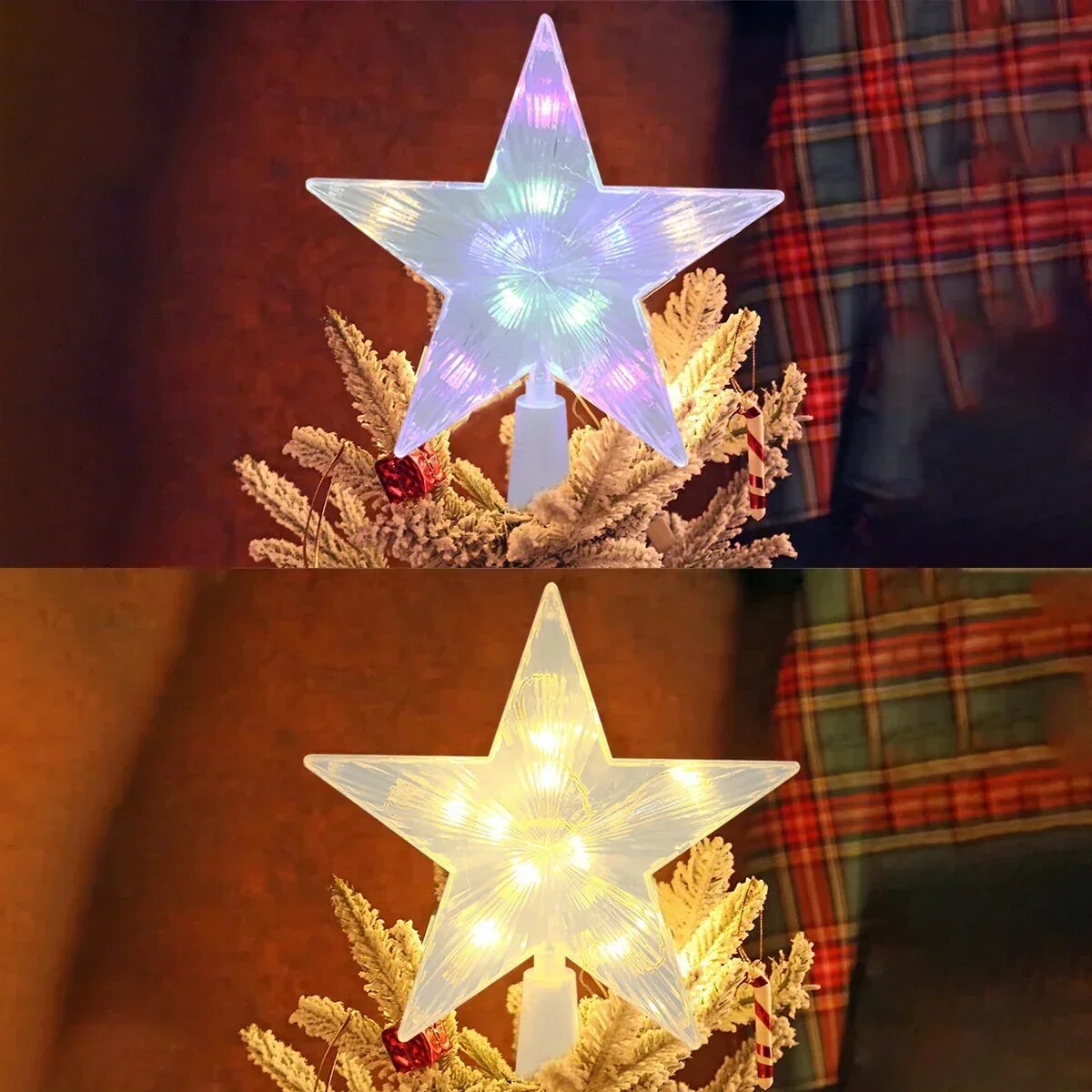 Étoile de sapin de Noël – LED blanc chaud et multicolore