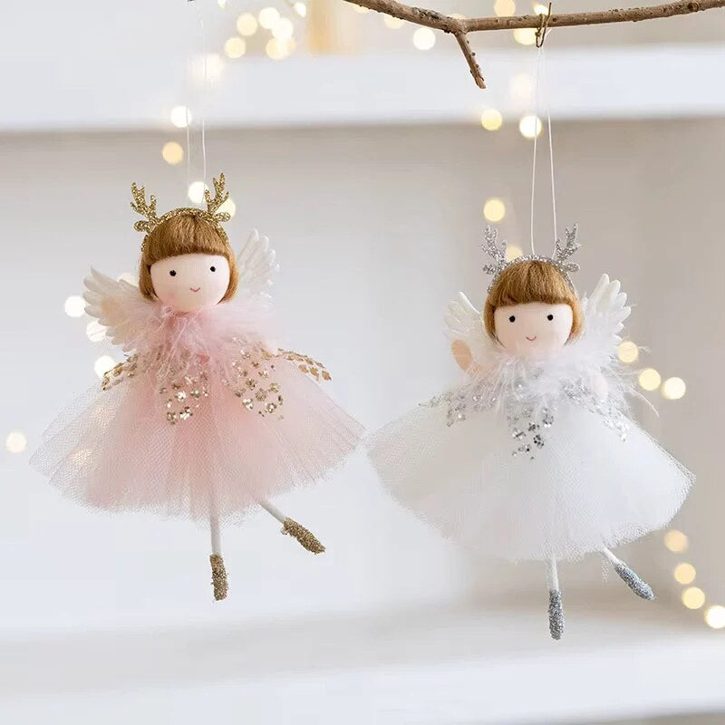 Figurine ange pour sapin à suspendre – jupe tulle et bois de renne