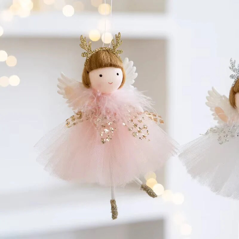 Figurine ange pour sapin à suspendre – jupe tulle et bois de renne