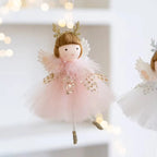 Figurine ange pour sapin à suspendre – jupe tulle et bois de renne