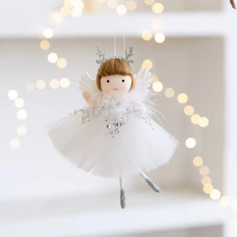 Figurine ange pour sapin à suspendre – jupe tulle et bois de renne
