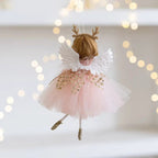Figurine ange pour sapin à suspendre – jupe tulle et bois de renne