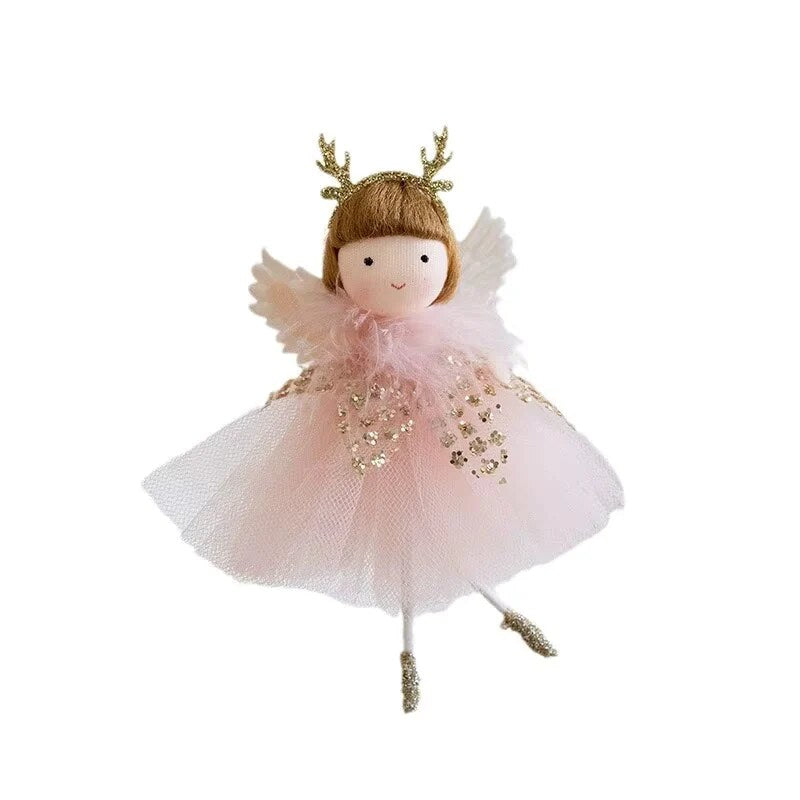Figurine ange pour sapin à suspendre – jupe tulle et bois de renne