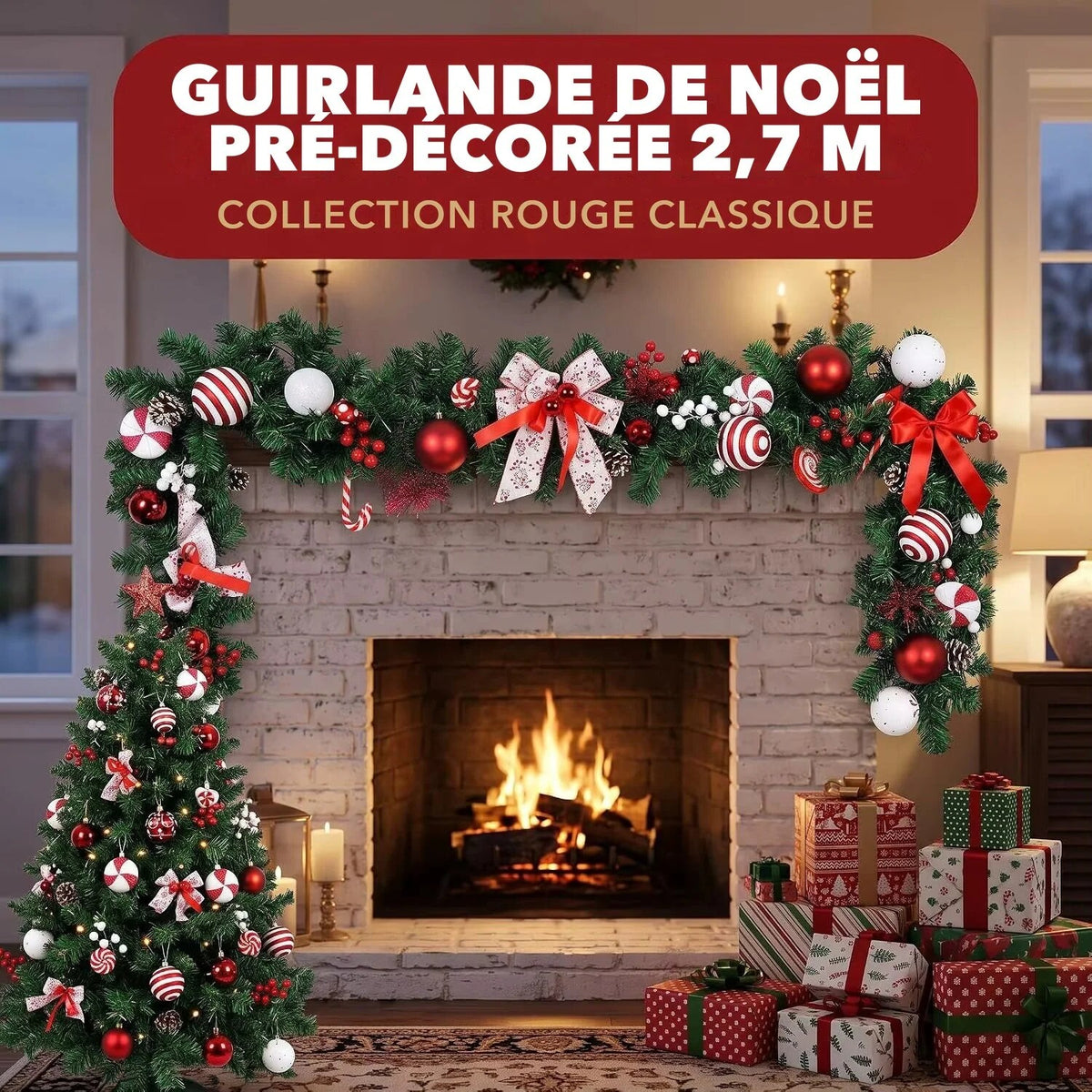 Guirlande enneigée – cônes et baies pour cheminée et rampe