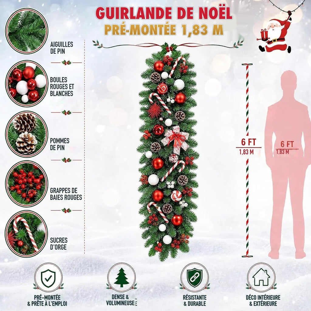 Guirlande enneigée – cônes et baies pour cheminée et rampe