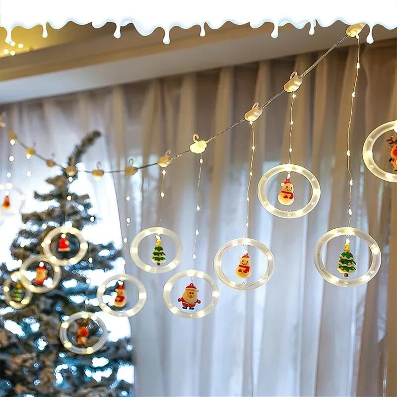 Guirlande lumineuse fenêtre – rennes, sapins, Père Noël