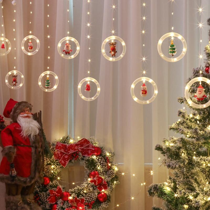 Guirlande lumineuse fenêtre – rennes, sapins, Père Noël