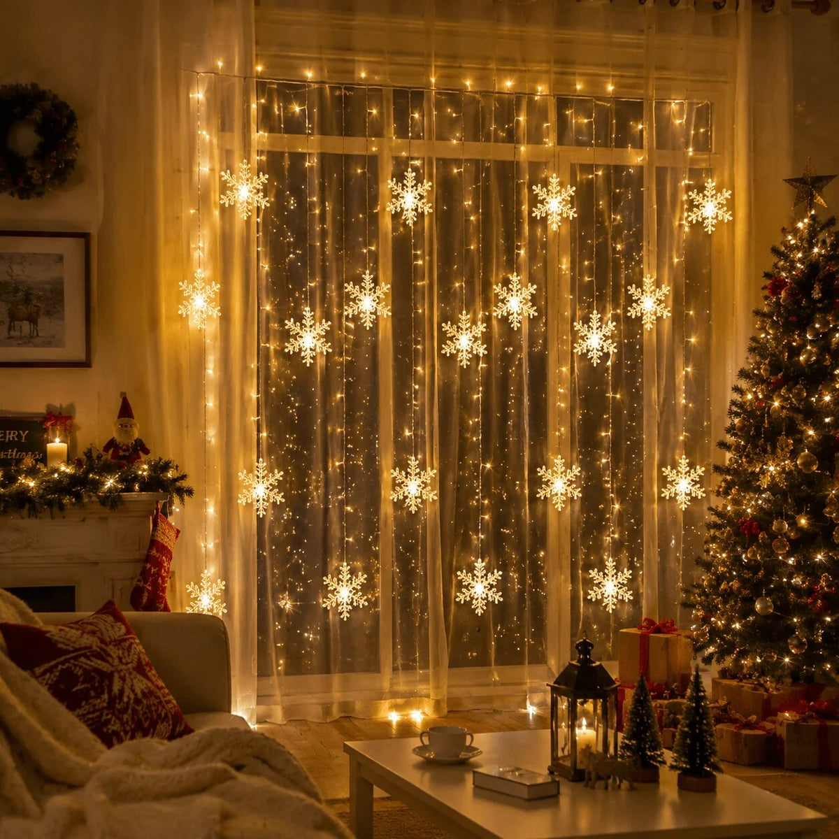 Guirlande lumineuse flocons de neige – pour fenêtres décorées