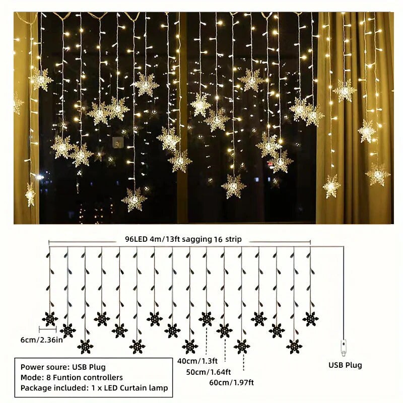 Guirlande lumineuse flocons de neige – pour fenêtres décorées