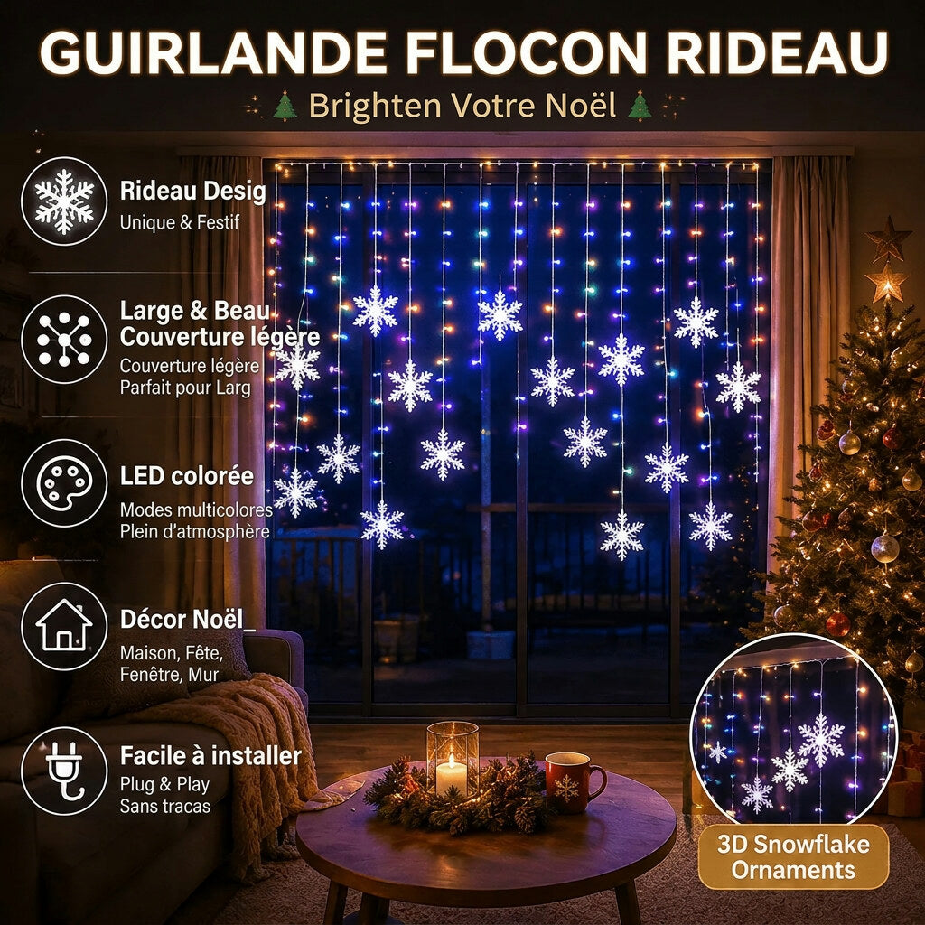 Guirlande lumineuse flocons de neige – pour fenêtres décorées