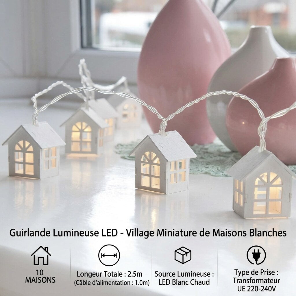 Guirlande lumineuse maisonnettes – bois et LED chaud