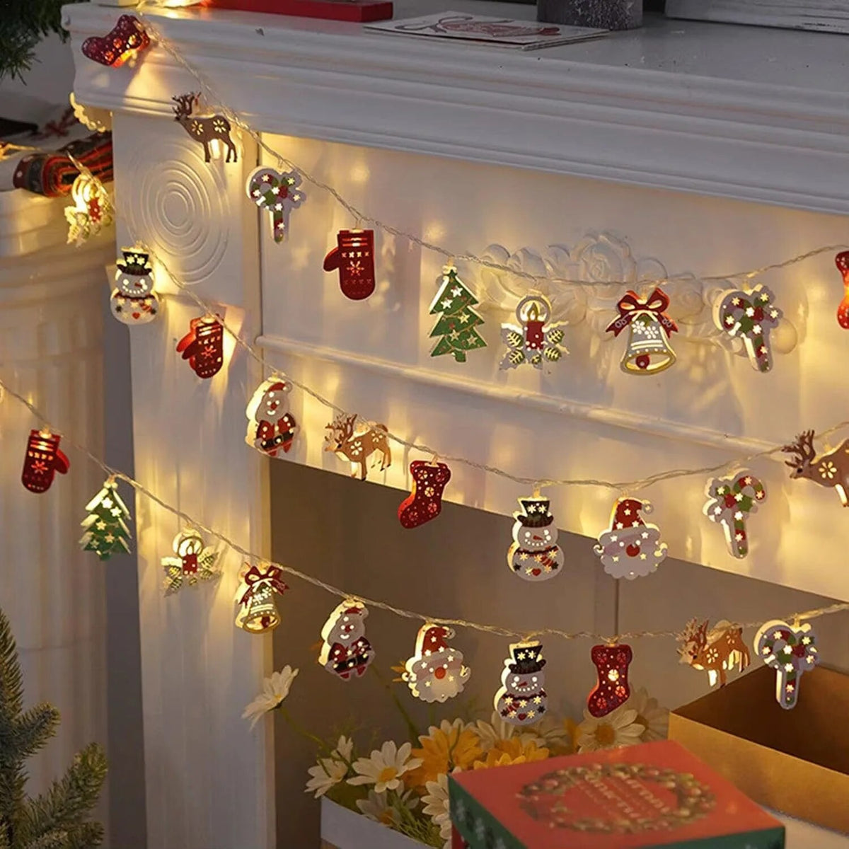 Guirlande lumineuse – motifs de Noël, alimentation sur piles