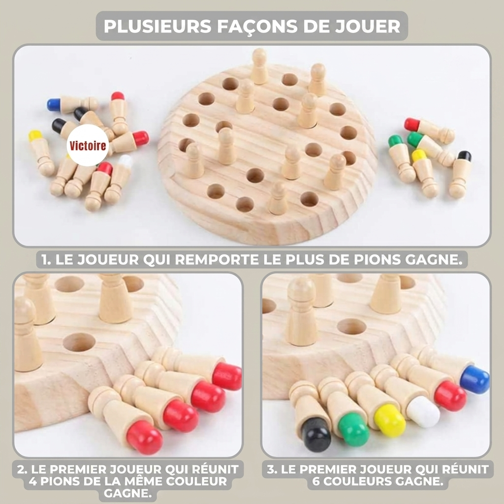 Les trois règles du jeu illustrées avec les pions