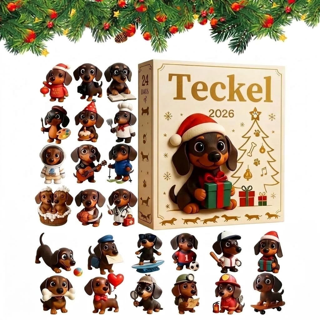 Dackel Adventskalender - 24 Acryl-Anhänger für Hundeliebhaber