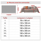 Tableau des sept tailles disponibles en centimètres
