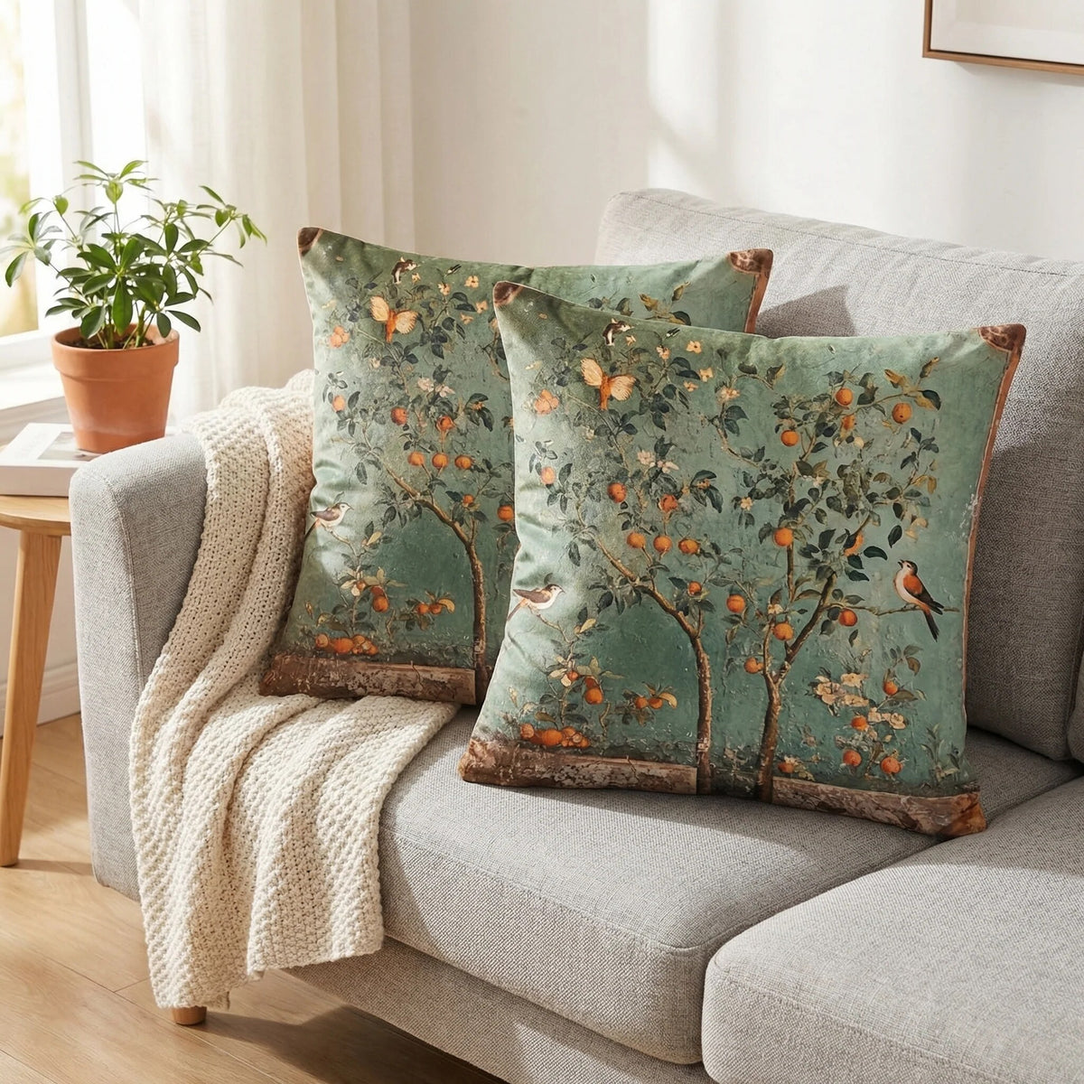 Housses de coussins imprimées – motifs botaniques vintage