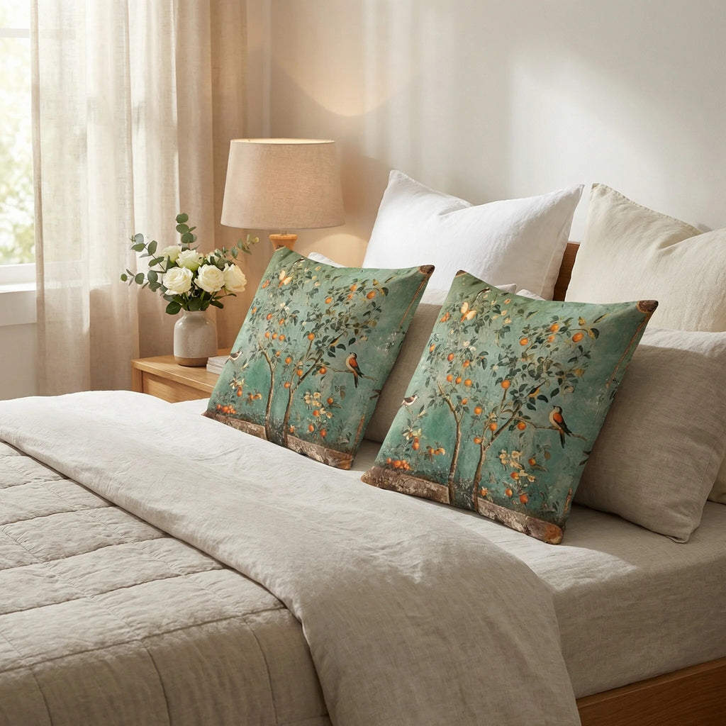 Housses de coussins imprimées – motifs botaniques vintage
