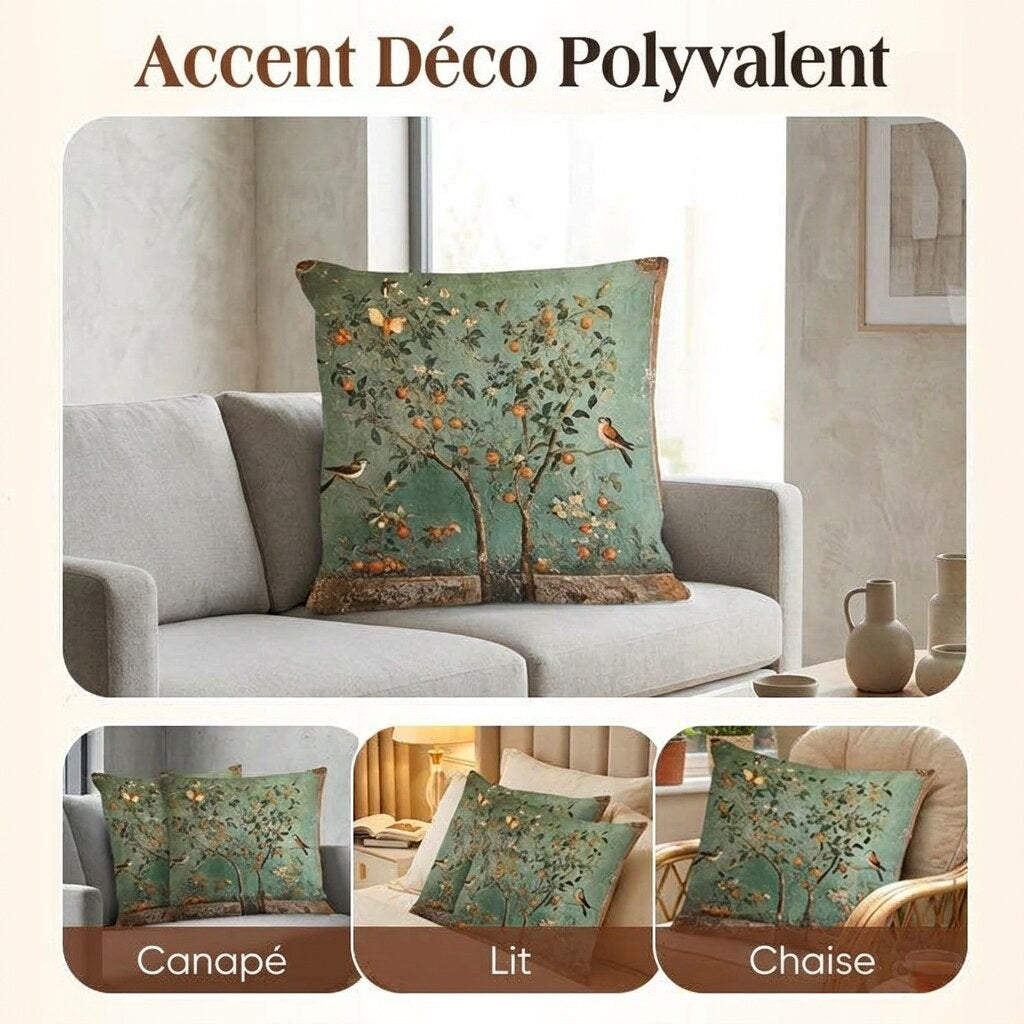 Housses de coussins imprimées – motifs botaniques vintage
