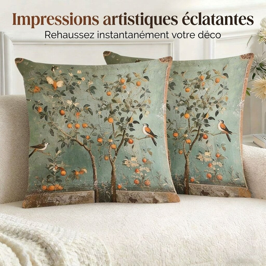 Housses de coussins imprimées – motifs botaniques vintage