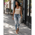 Jean skinny femme – Coupe ajustée taille montée délavé