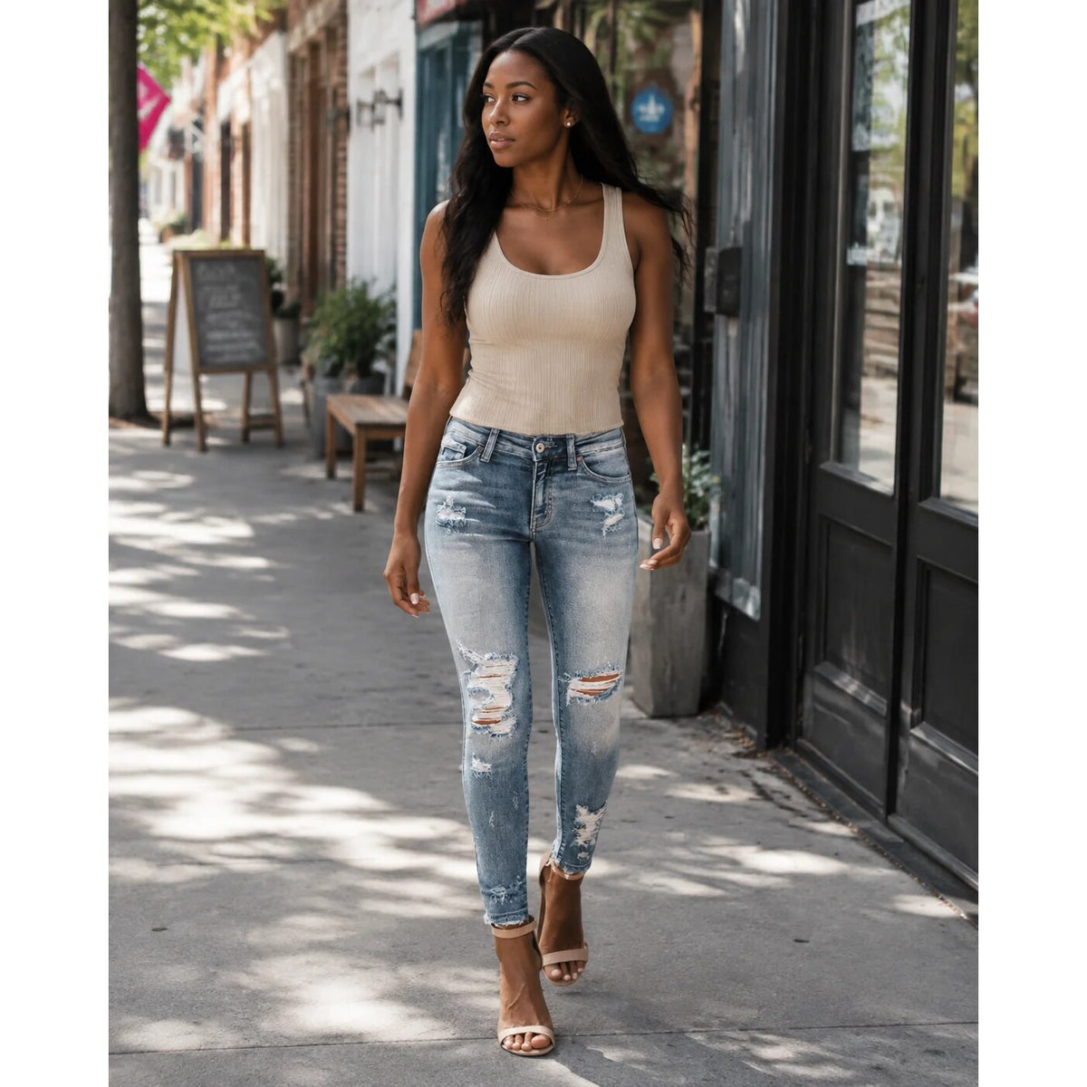 Jean skinny femme – Coupe ajustée taille montée délavé