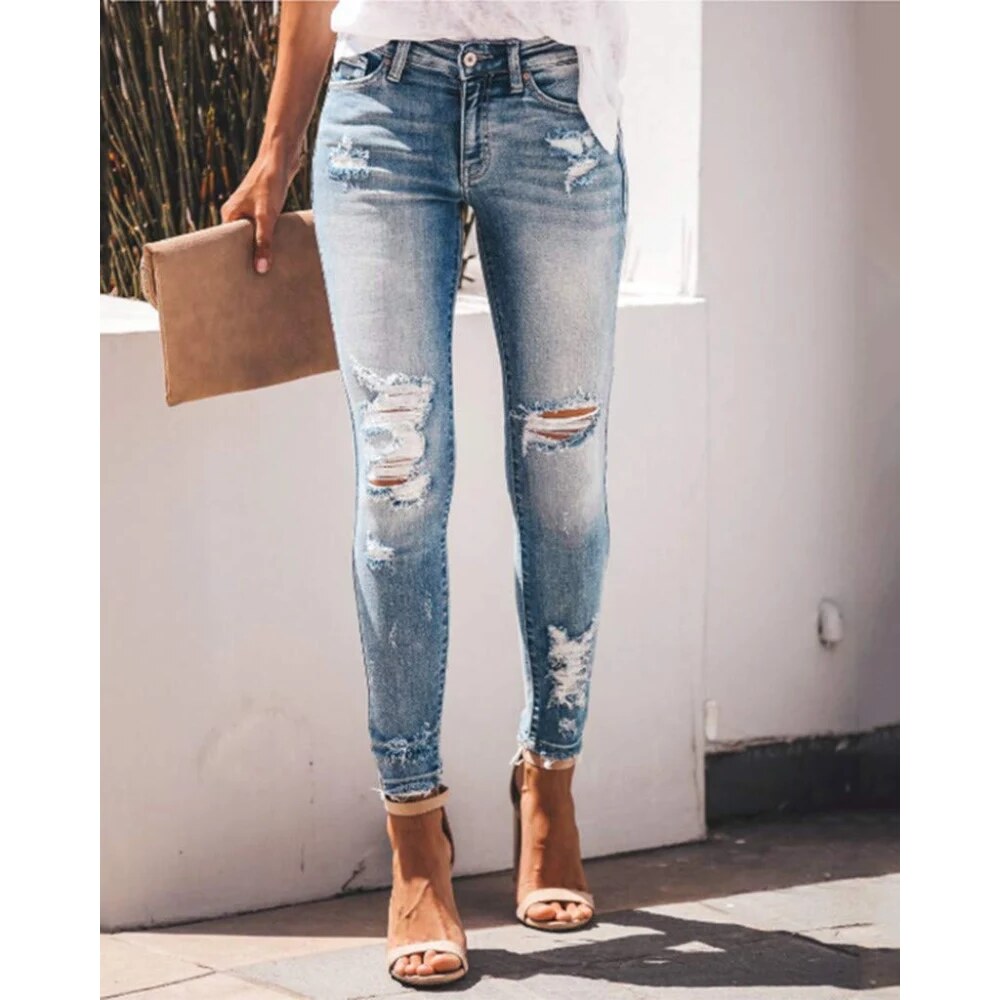 Jean skinny femme – Coupe ajustée taille montée délavé